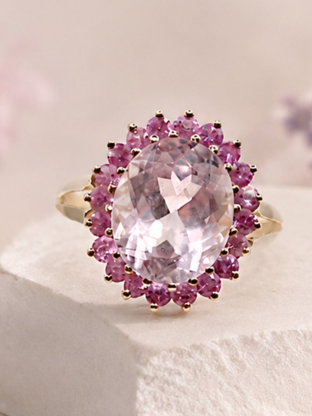 Rose Sapphire Halo Ring